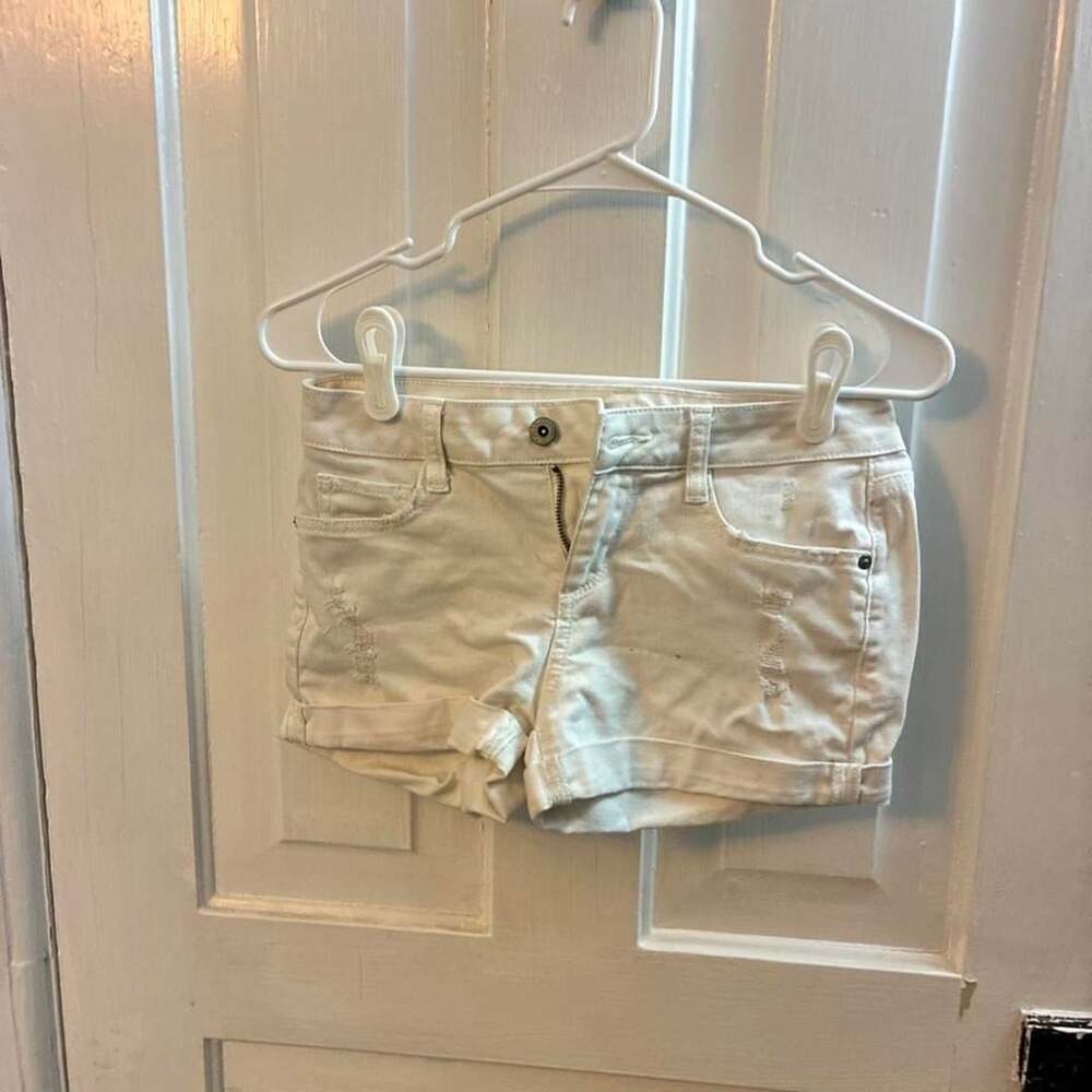 Arizona Distressed Denim Cuffed Shorts Cream
